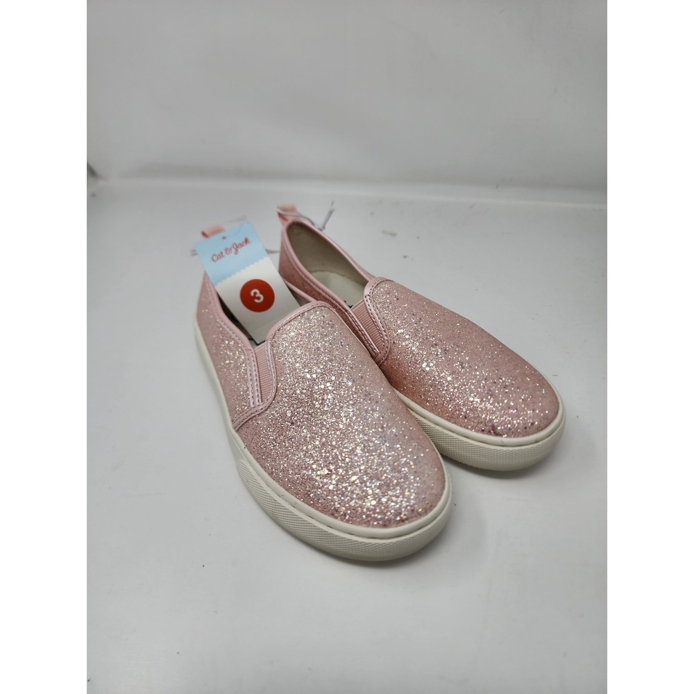 Cat & Jack Girls Glitter Slip On Sneakers Pink Synthetic Casual Size 3